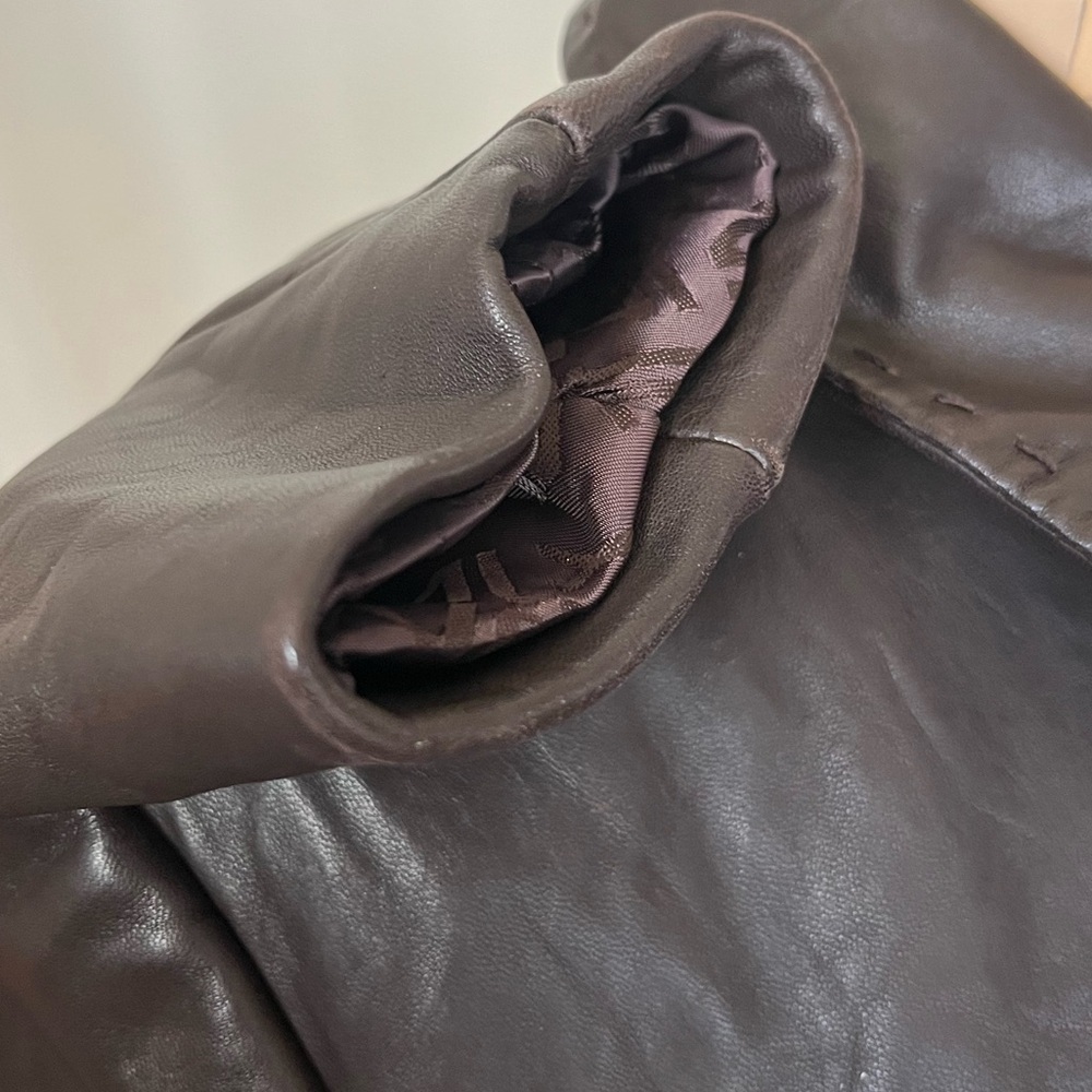 Jones New York Brown Genuine Leather Jacket Fitted Zip Front Size S - Picture 15 of 16